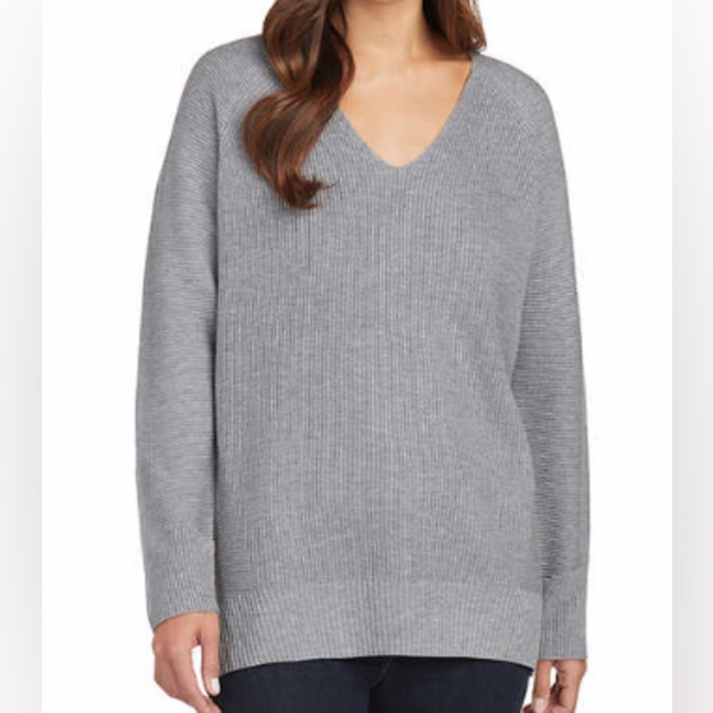 Matty m rib stitch v-neck sweater color gray nwt